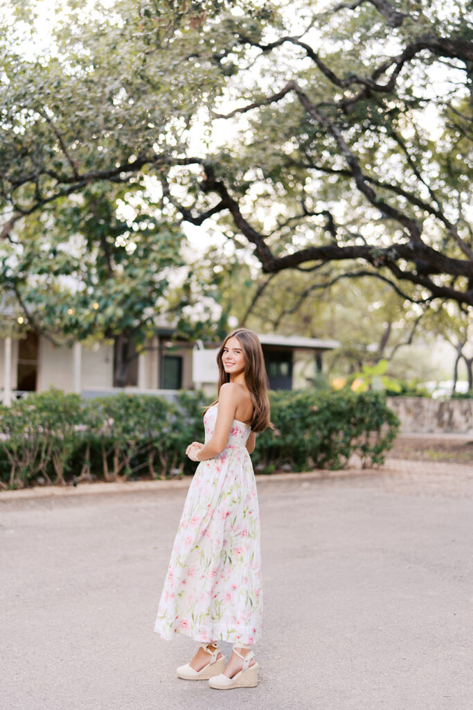 Editorial-inspired Austin senior photo at Mattie’s captured on 35mm film