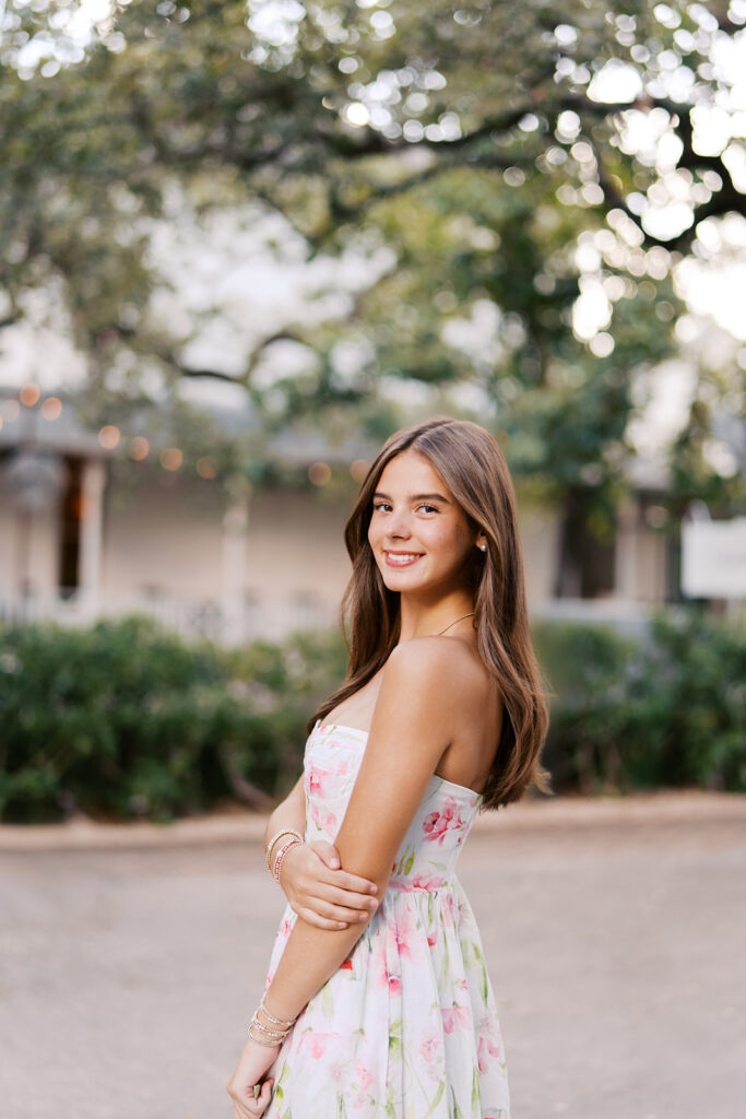 Editorial-inspired Austin senior photo at Mattie’s captured on 35mm film