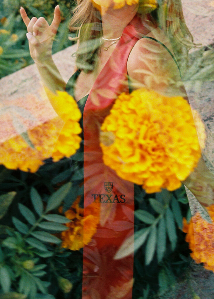 University of Texas grad photos around the UT Austin campus, capturing timeless senior portraits filled with light, laughter, and celebration on film