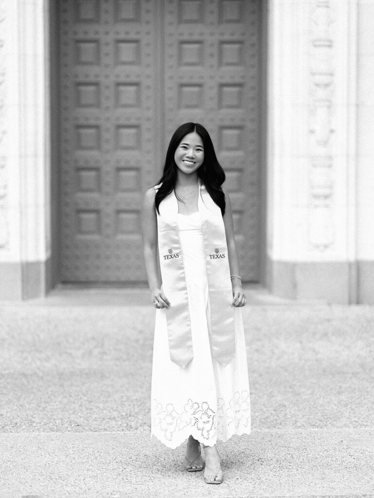 Grad portraits at the University of Texas campus near the Tower