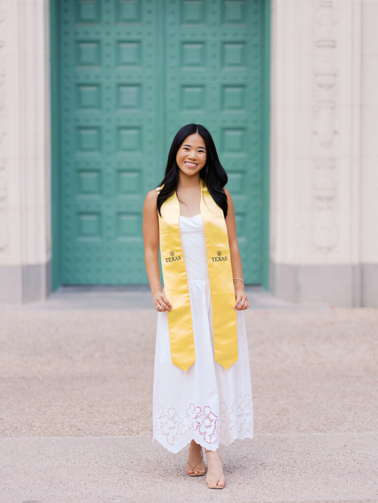 Grad portraits at the University of Texas campus near the Tower
