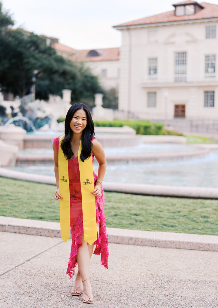 University of Texas graduation photos around campus landmarks