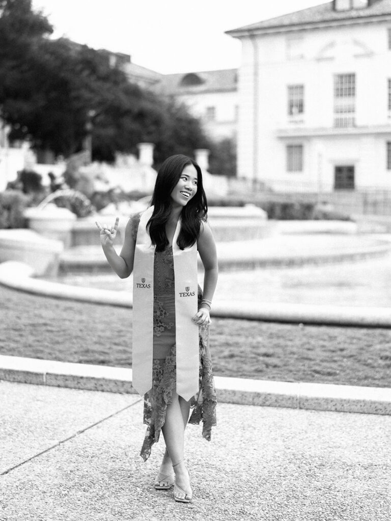 University of Texas graduation photos around campus landmarks