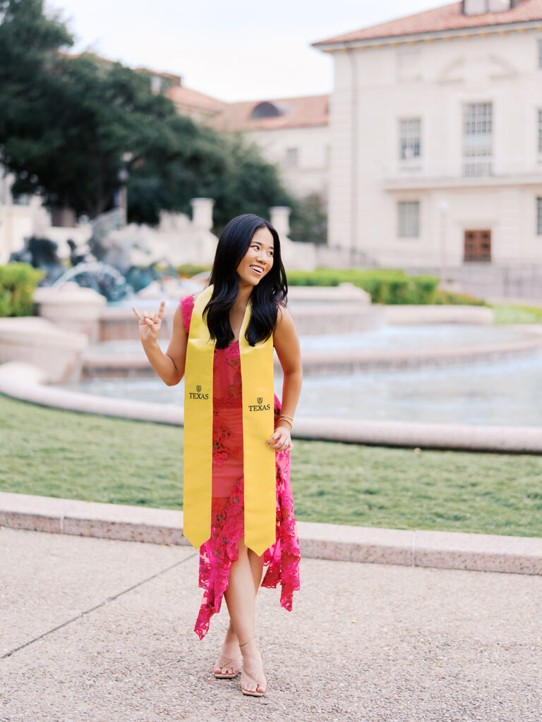 University of Texas graduation photos around campus landmarks