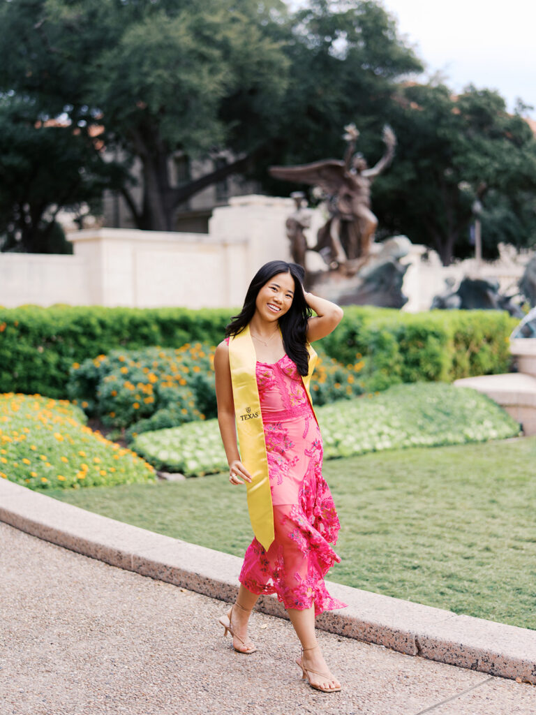 University of Texas graduation photos around campus landmarks