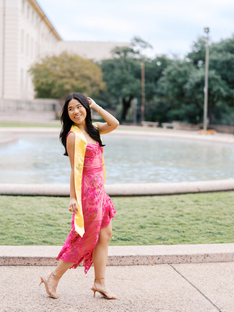 University of Texas graduation photos around campus landmarks