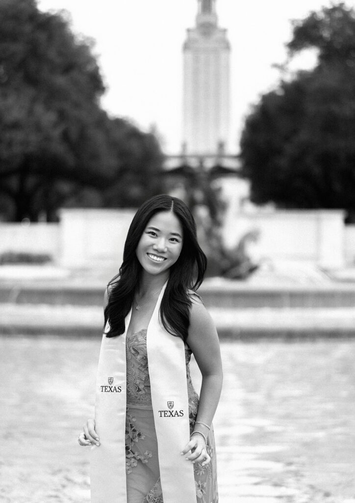 University of Texas graduation photos around campus landmarks