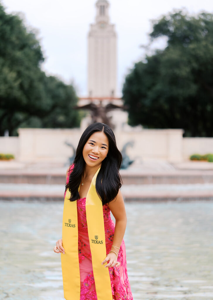 University of Texas graduation photos around campus landmarks