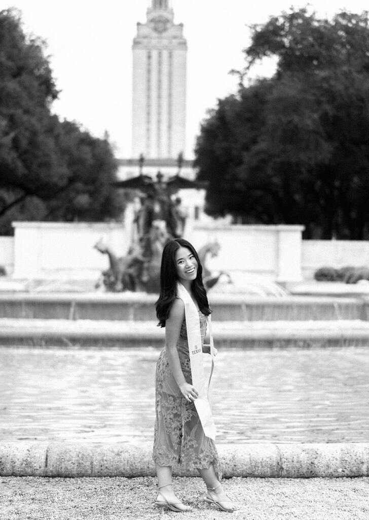 University of Texas graduation photos around campus landmarks