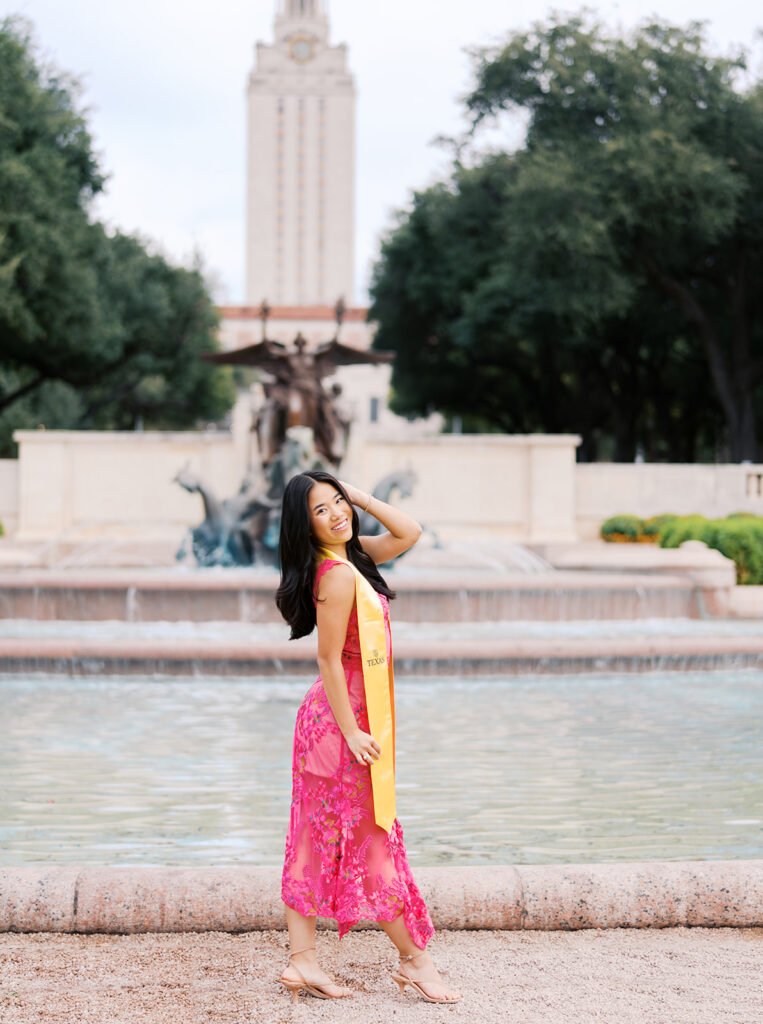 University of Texas graduation photos around campus landmarks