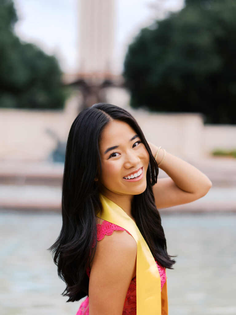 University of Texas graduation photos around campus landmarks
