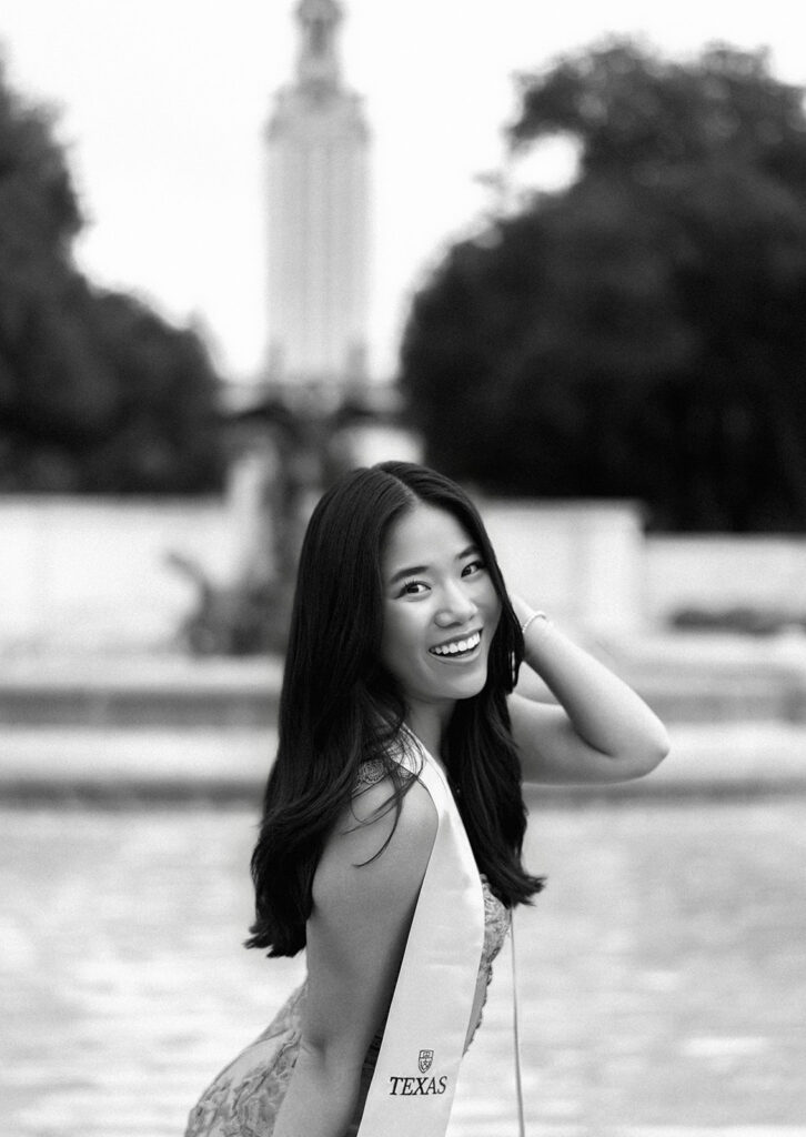 University of Texas graduation photos around campus landmarks