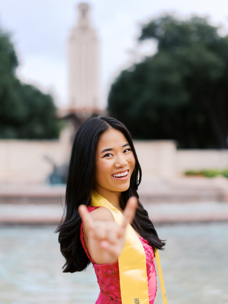 University of Texas graduation photos around campus landmarks