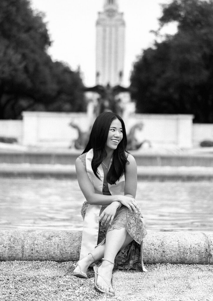 University of Texas graduation photos around campus landmarks