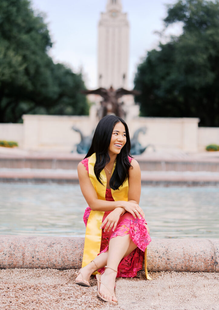University of Texas graduation photos around campus landmarks