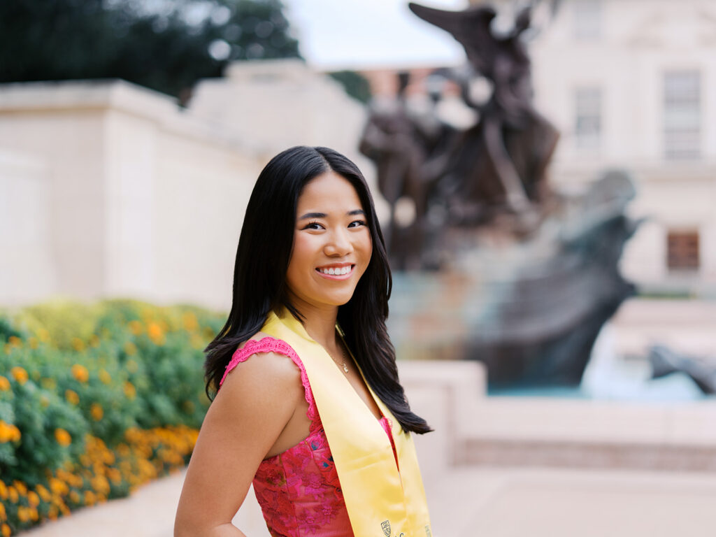 University of Texas graduation photos around campus landmarks