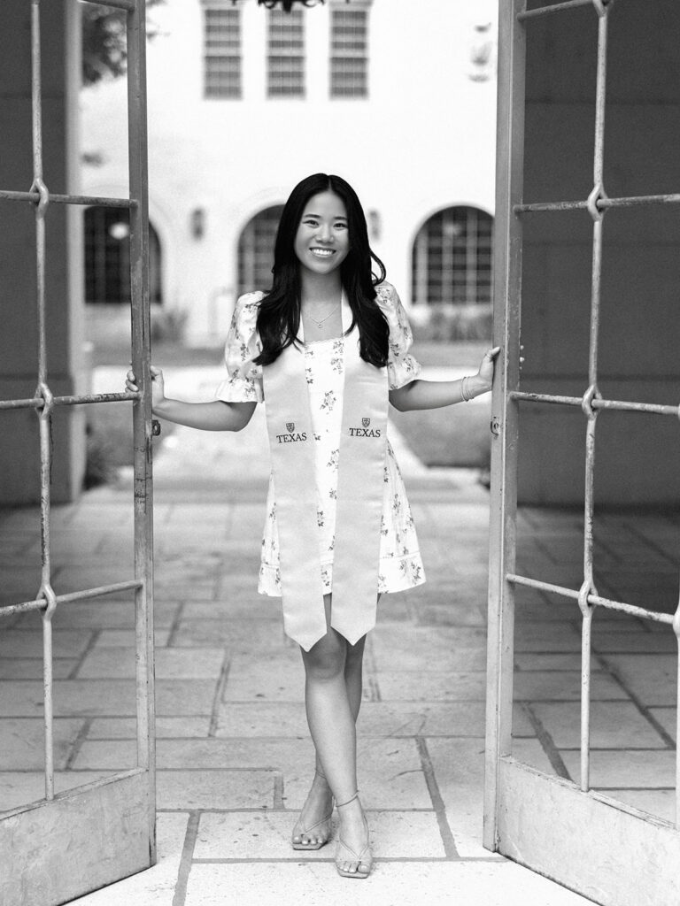 University of Texas graduation photos around campus landmarks