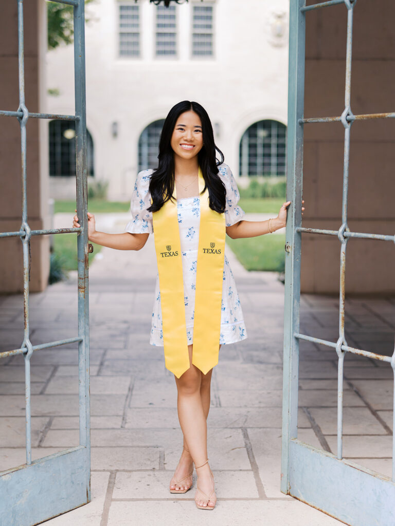 University of Texas graduation photos around campus landmarks