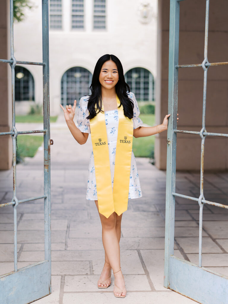 University of Texas graduation photos around campus landmarks