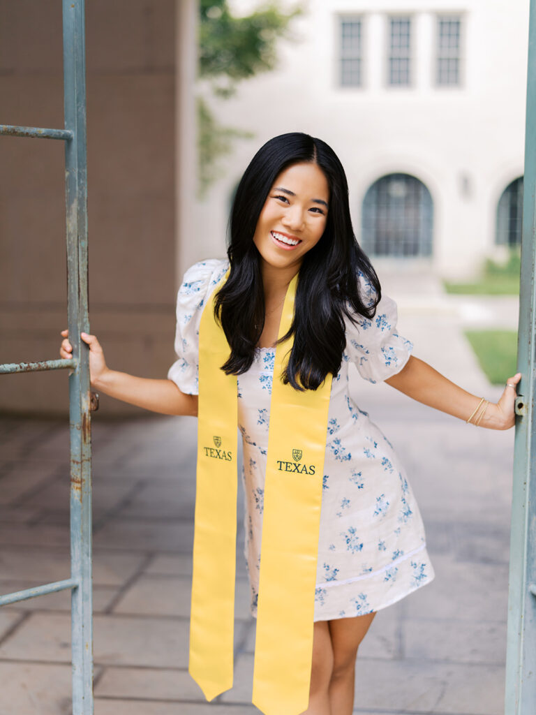University of Texas graduation photos around campus landmarks