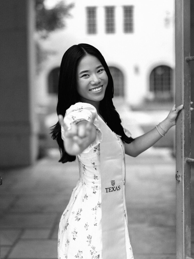 University of Texas graduation photos around campus landmarks