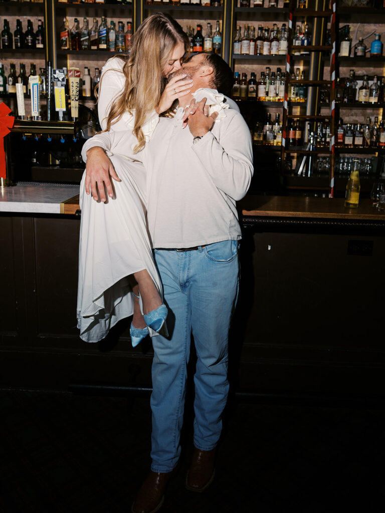 Austin engagement photographer capturing a dive bar engagement session on film