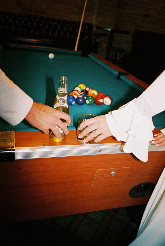 Dive bar engagement session in Austin, Texas at Seven Grand Austin on film