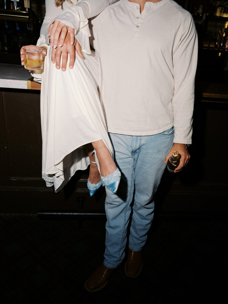 Austin engagement photographer capturing a dive bar engagement session on film