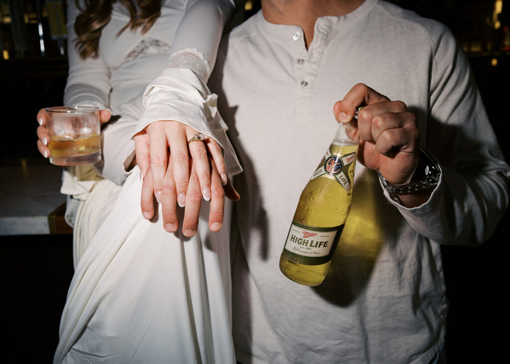 Austin engagement photographer capturing a dive bar engagement session on film