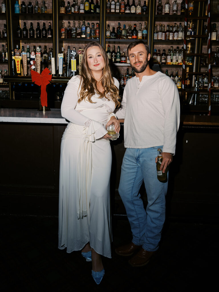 Austin engagement photographer capturing a dive bar engagement session on film