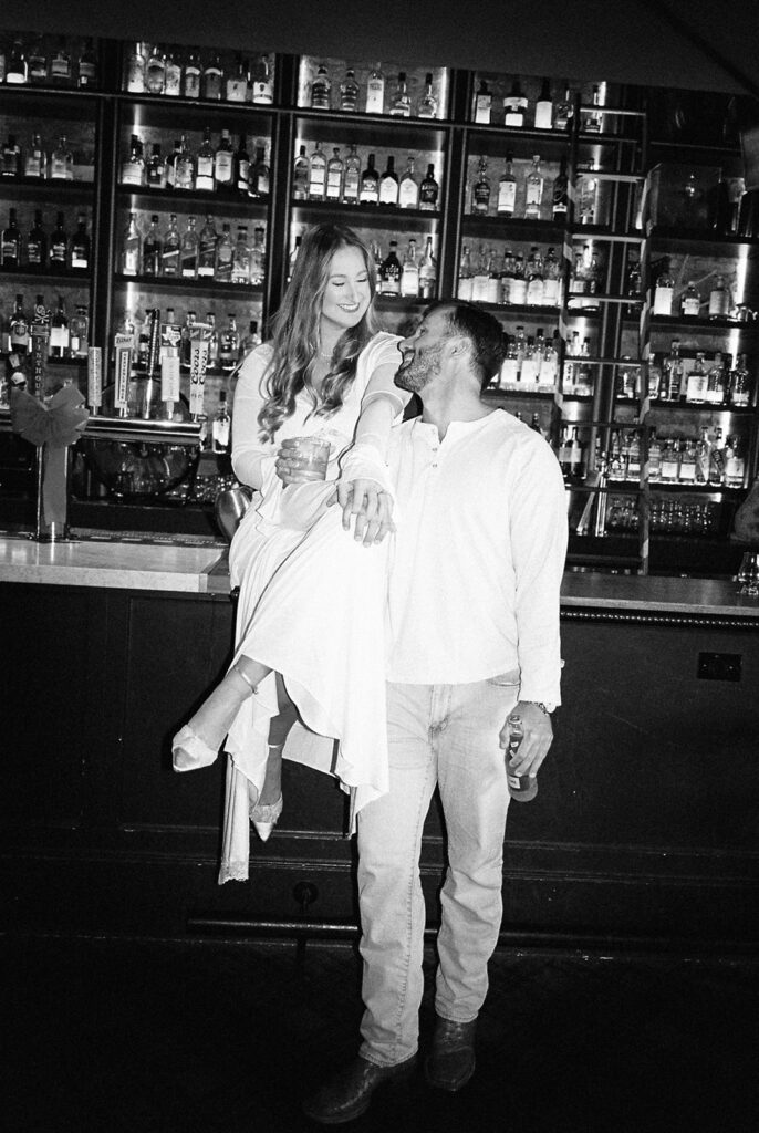 Dive bar engagement session in Austin, Texas at Seven Grand Austin