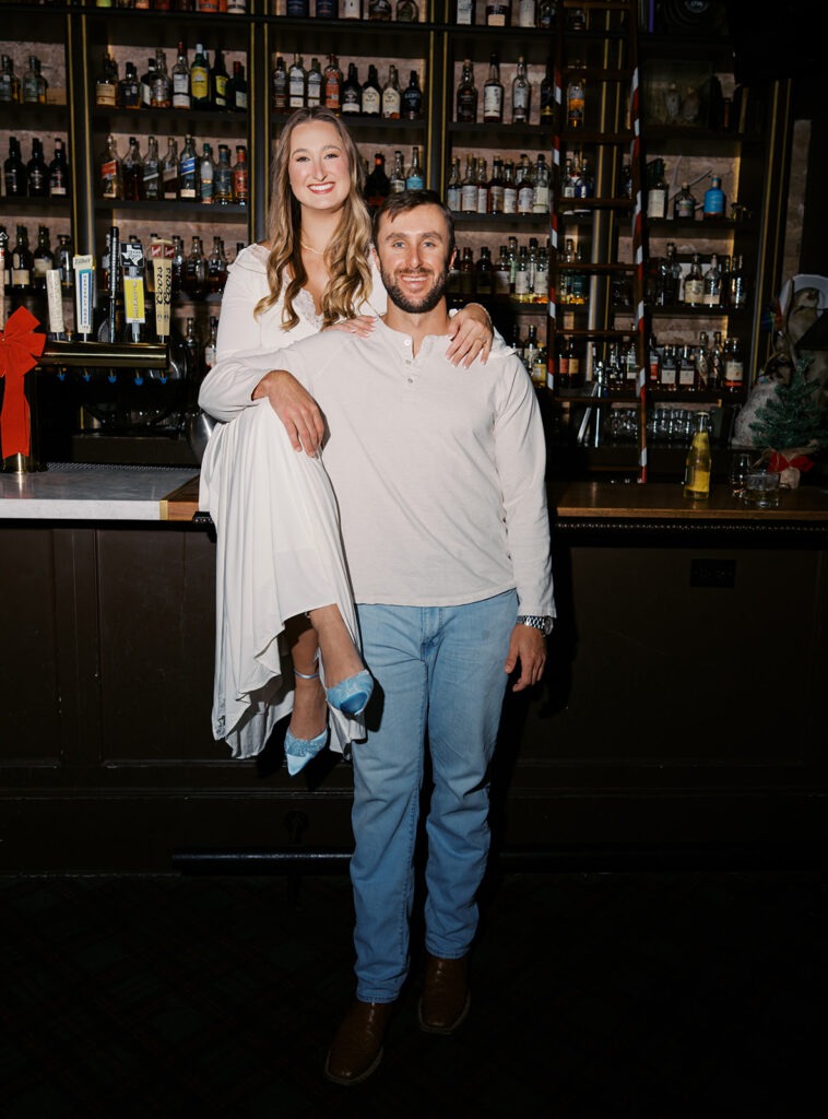 Austin engagement photographer capturing a dive bar engagement session on film