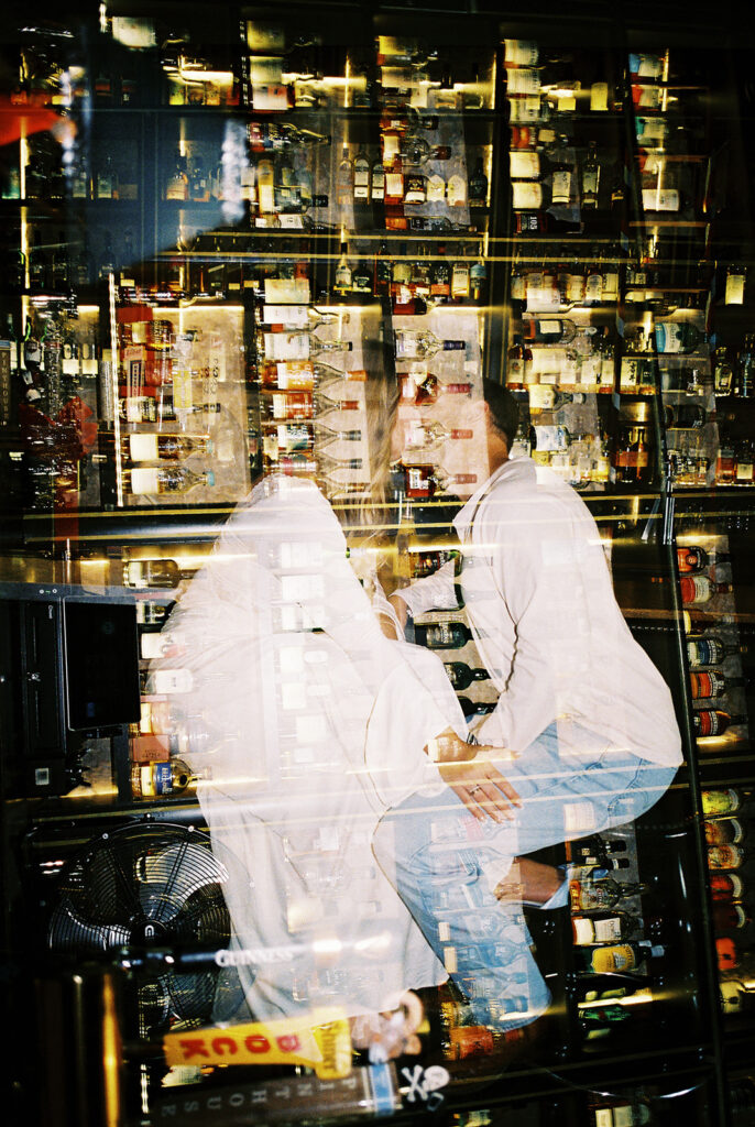 Dive bar engagement session in Austin, Texas at Seven Grand Austin