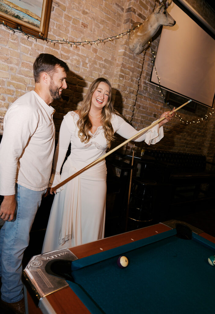 Fun and candid dive bar engagement session photographed on film