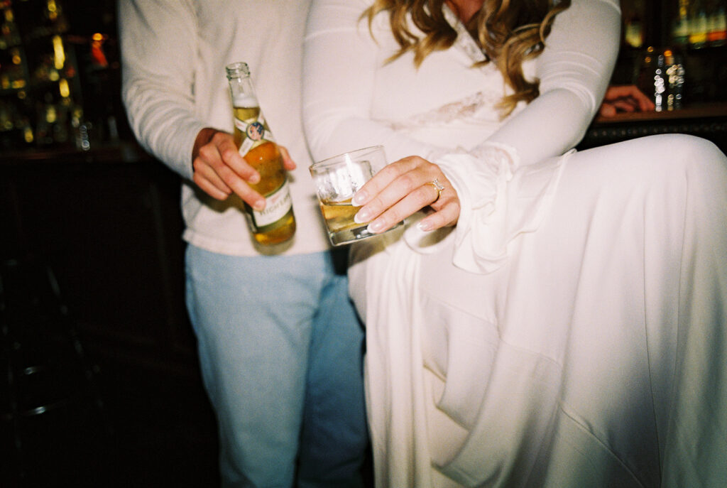 Dive bar engagement session in Austin, Texas at Seven Grand Austin on film