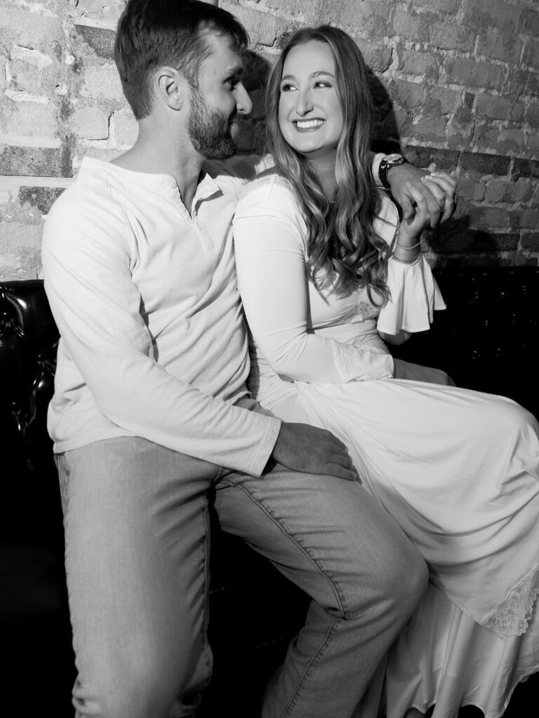 Fun and candid dive bar engagement session photographed on film