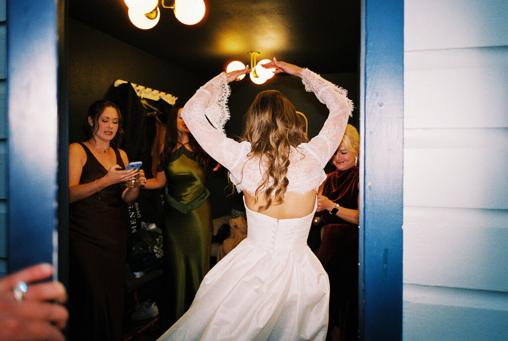 Outdoor wedding celebration at Springdale Station on film
