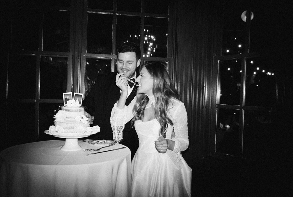 Joyful wedding reception with dancing at Springdale Station on film