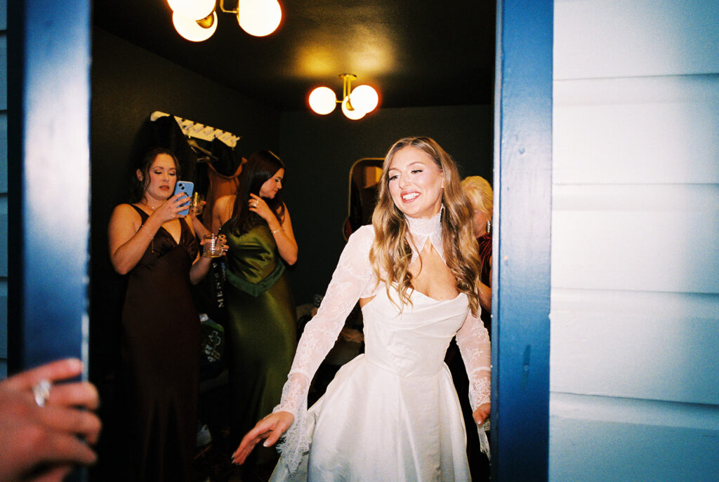 Outdoor wedding celebration at Springdale Station on film
