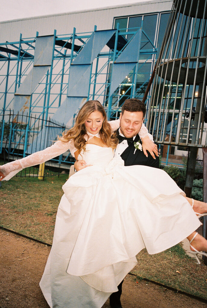 Emotional first look during an intimate wedding in Austin, Texas photographed on film
