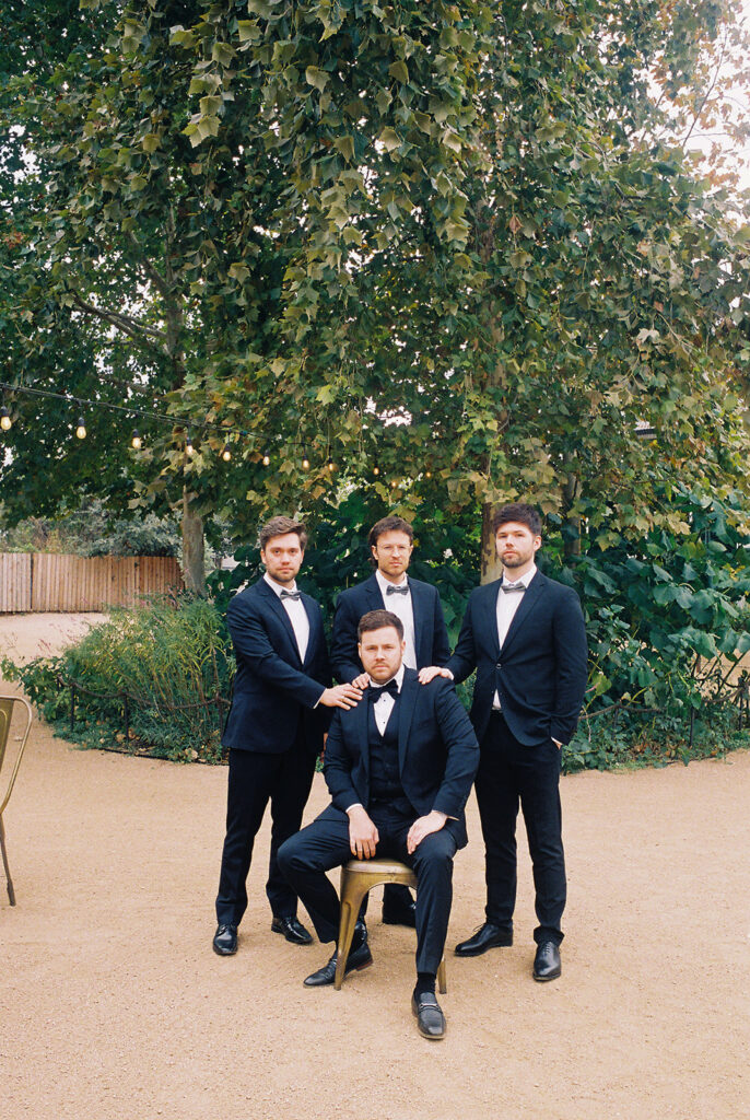 wedding party portrait outdoors at Springdale Station wedding venue