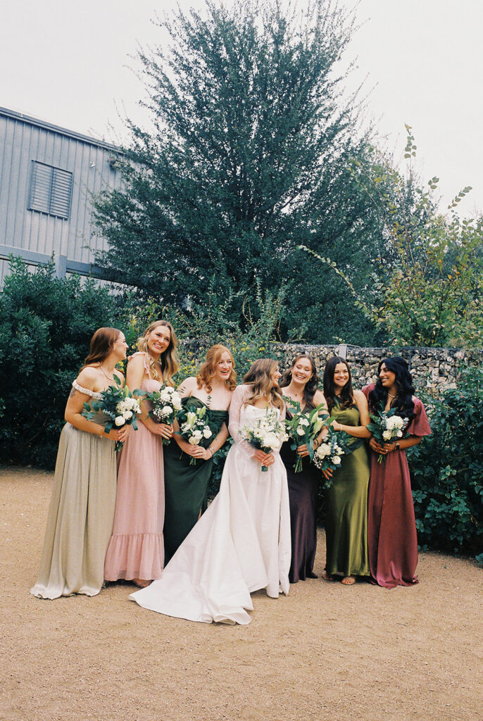 wedding party portrait outdoors at Springdale Station wedding venue