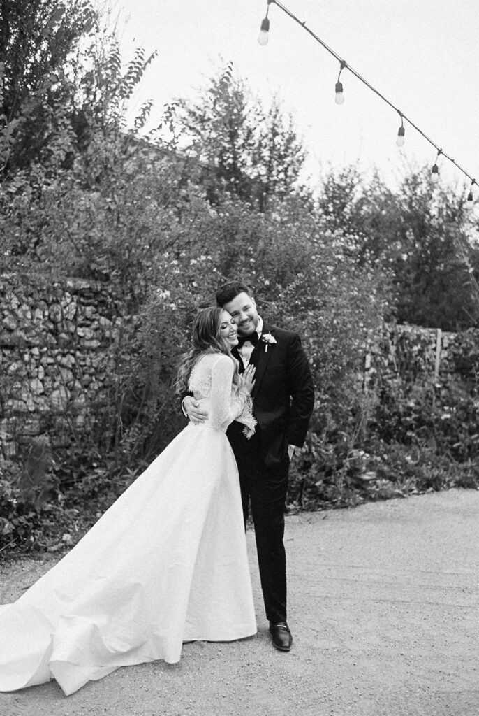 Emotional first look during an intimate wedding in Austin, Texas photographed on film