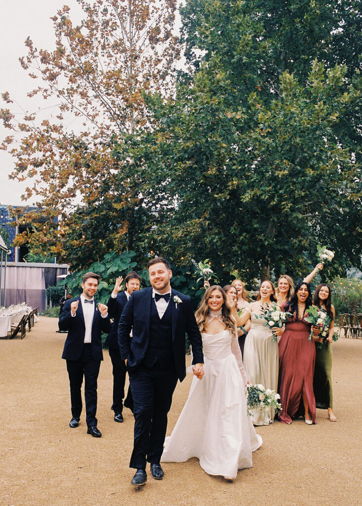wedding party portrait outdoors at Springdale Station wedding venue