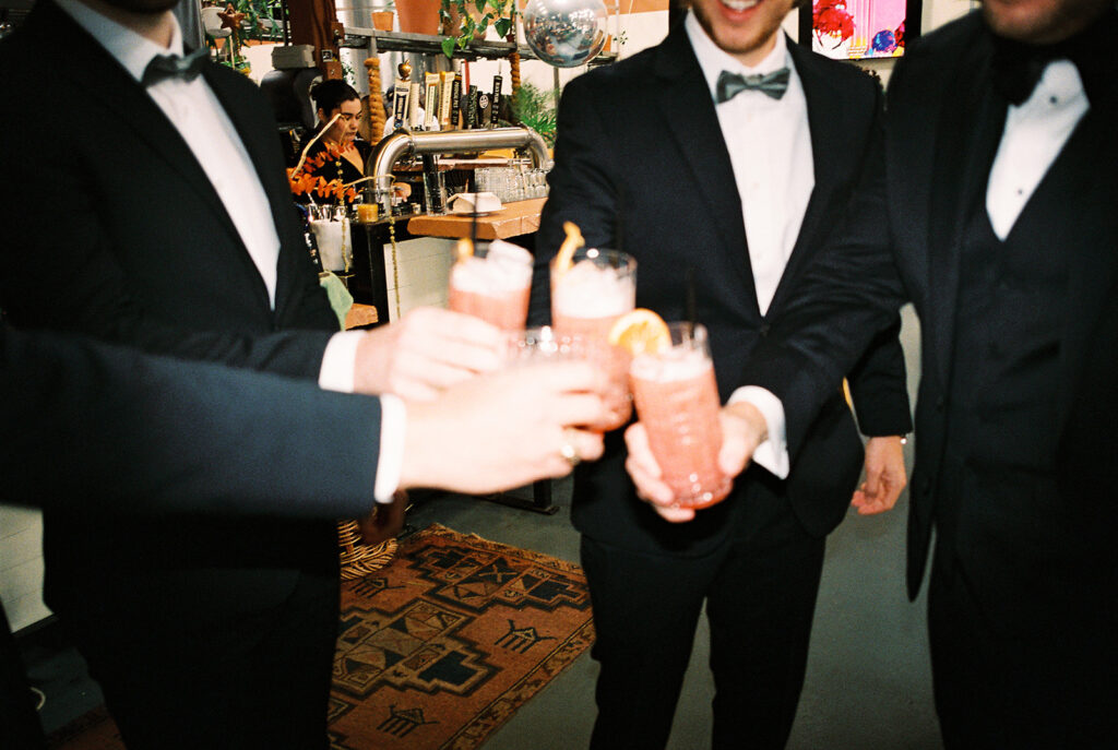 wedding party portrait outdoors at Springdale Station wedding venue