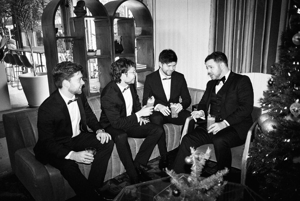 wedding party portrait outdoors at Springdale Station wedding venue