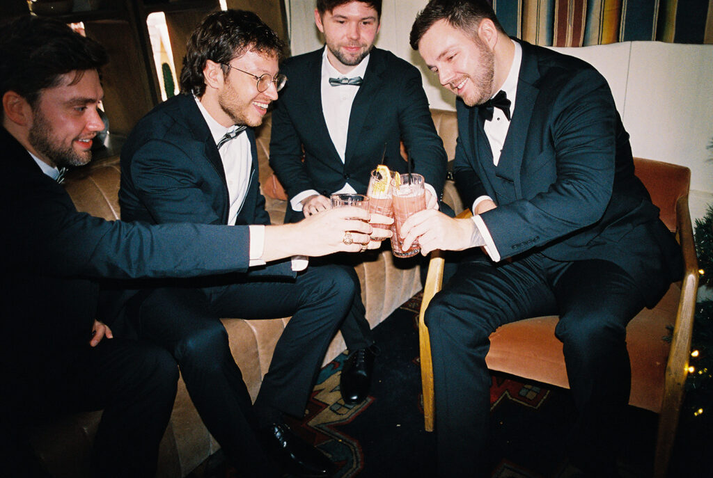 wedding party portrait outdoors at Springdale Station wedding venue