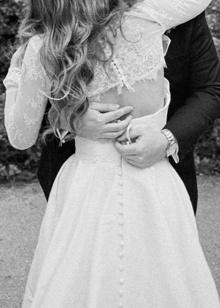 Emotional first look during an intimate wedding in Austin, Texas photographed on film