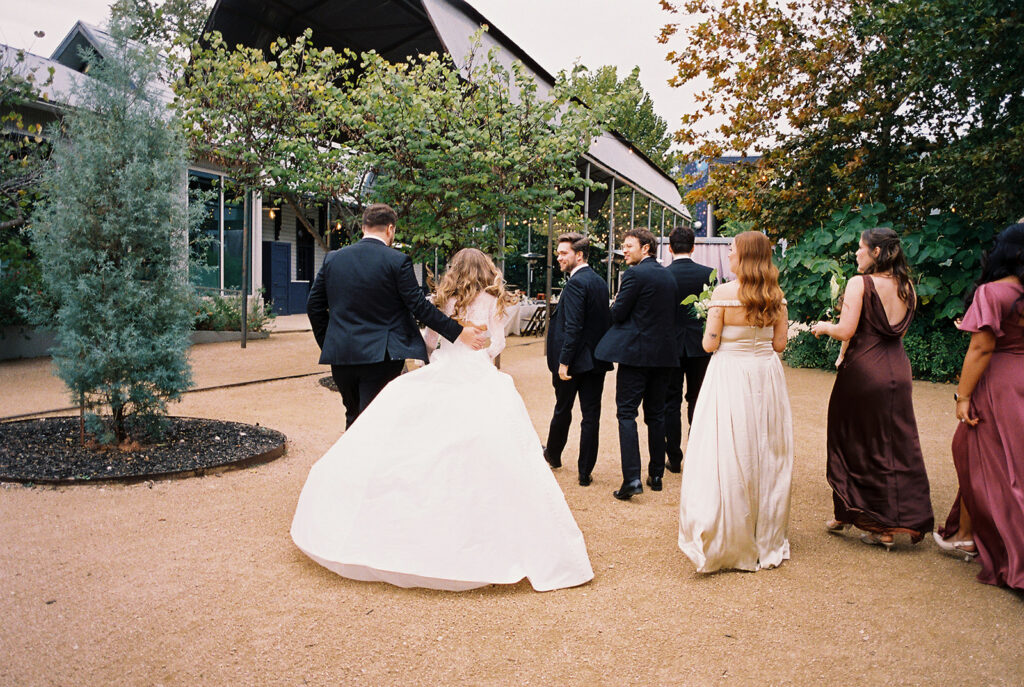 Outdoor wedding ceremony at Springdale Station on a November day on film