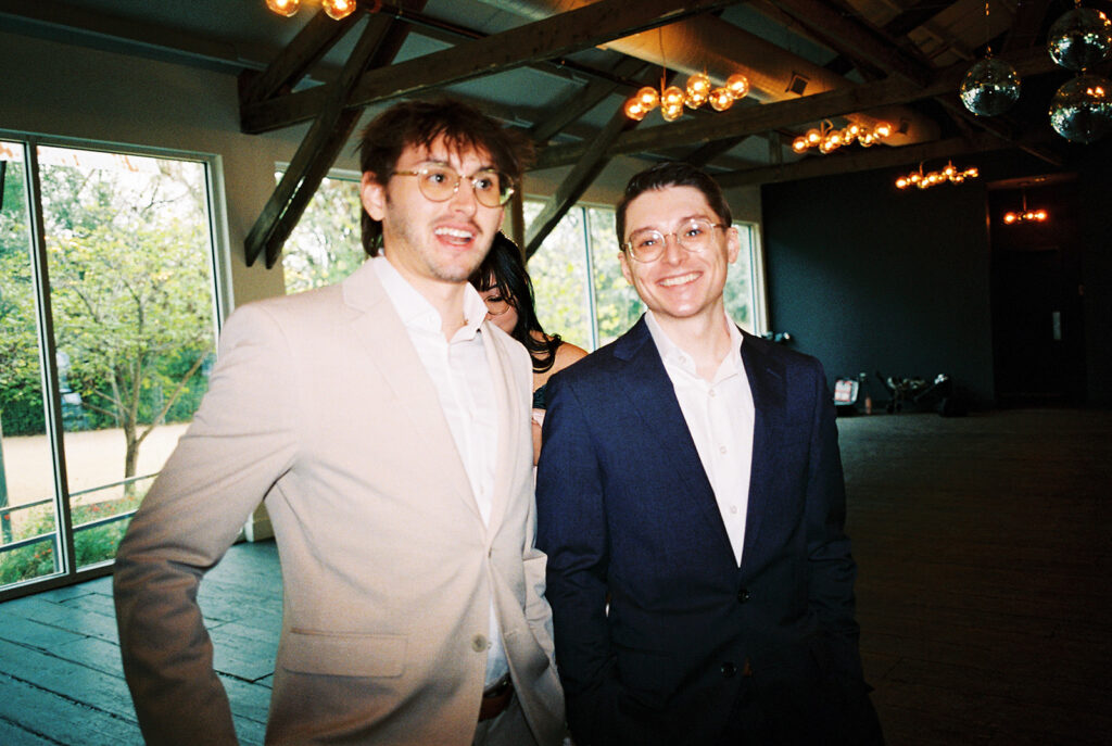 Candid moments from a November wedding at Springdale Station in Austin on film